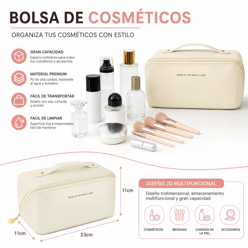 Bolsa de Maquillaje Grande de Viaje – Neceser Impermeable PU con Compartimentos