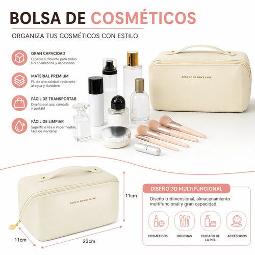 Bolsa de Maquillaje Grande de Viaje – Neceser Impermeable PU con Compartimentos
