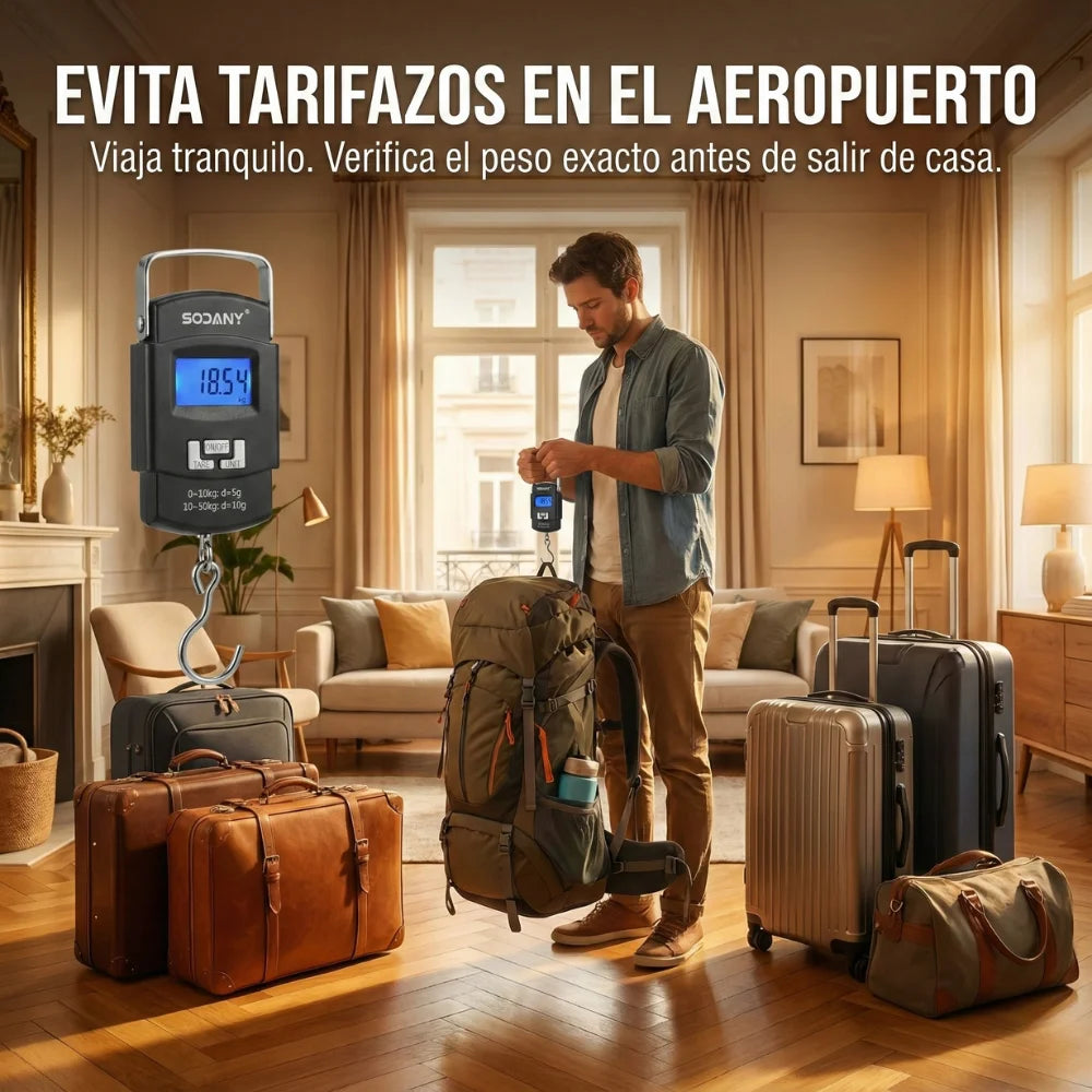 Báscula Digital para Maletas 50kg – Portátil con Pantalla LCD y Función Tara
