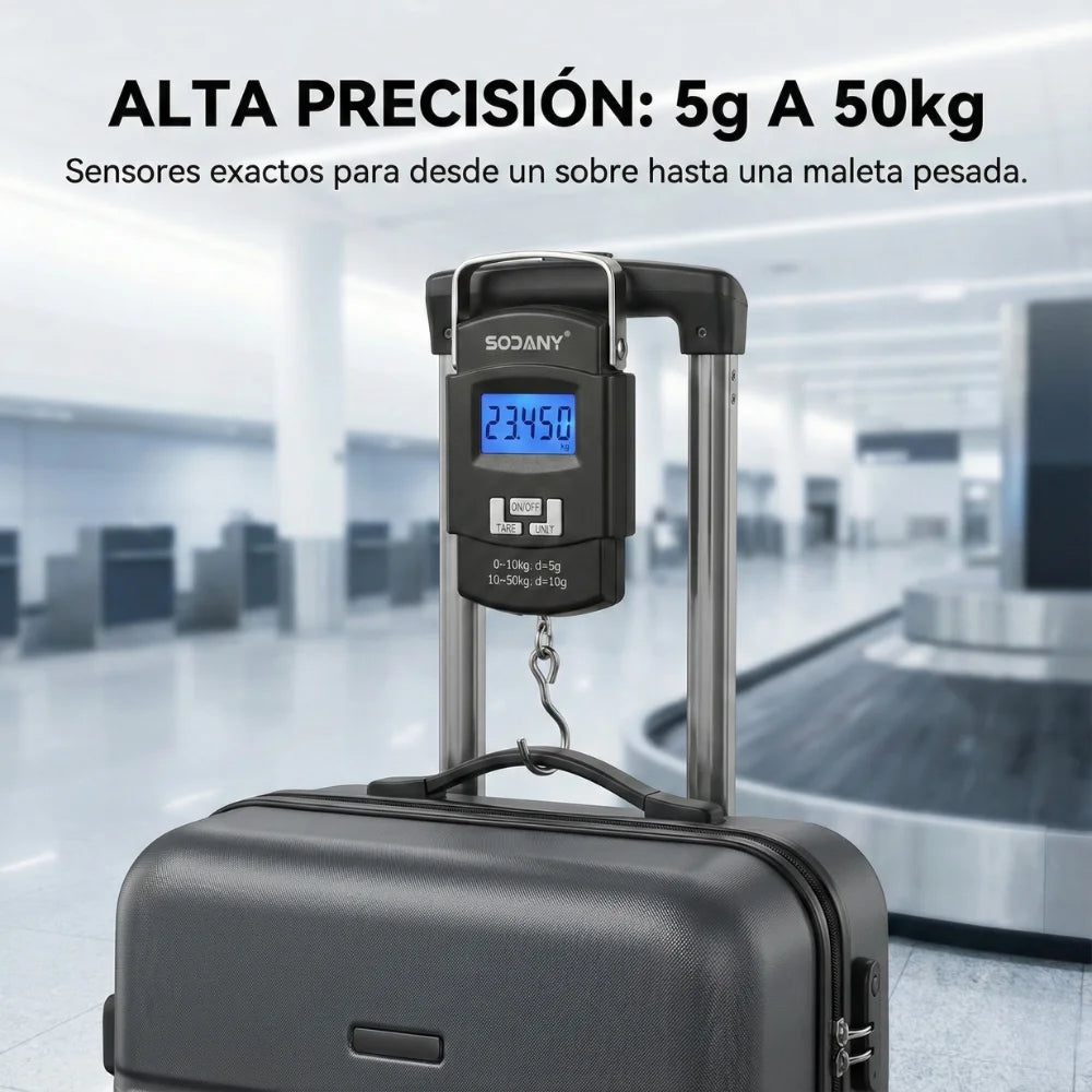 Báscula Digital para Maletas 50kg – Portátil con Pantalla LCD y Función Tara
